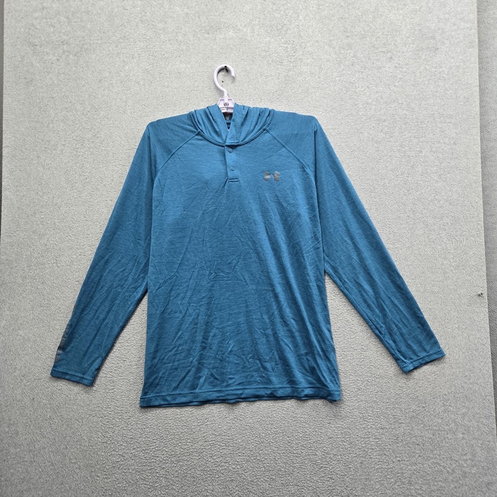 Under Armour Men Shirt LARGE Blue Activewear Top Heatgear Henley